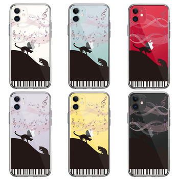 iPhone11 case clear piano Silhouette cat black smartphone case side soft the back side hard hybrid -1