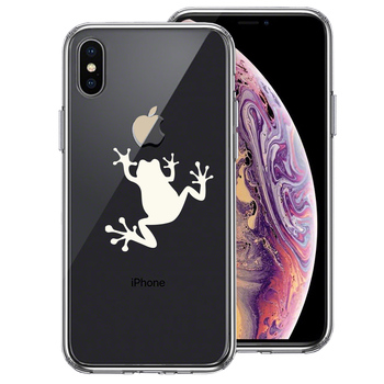 iPhoneX ケース iPhoneXS ケース クリア カエル 蛙 ホワイト スマホケース ハイブリッド-0
