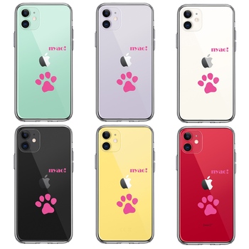 iPhone11 case clear .. cat foot print pair trace pink smartphone case side soft the back side hard hybrid -1