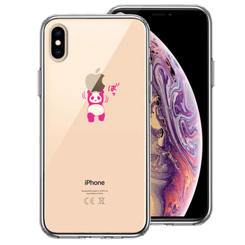 iPhoneX ケース iPhoneXS ケース パンダ 重量挙げ 努力感 ピンク スマホケース ハイブリッド-0