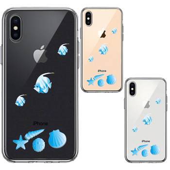 iPhoneX ケース iPhoneXS ケース 夏 熱帯魚 と 貝 ブルー スマホケース ハイブリッド-1