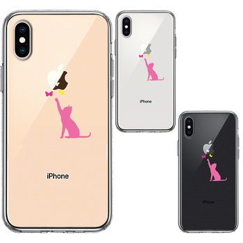 iPhoneX ケース iPhoneXS ケース 猫 CAT ねこ にゃんこ 蝶々 ピンク スマホケース ハイブリッド-1