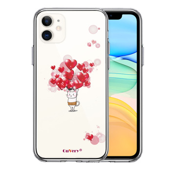 iPhone11 ケース クリア 猫 にゃんこ 腹巻 ハートいっぱい スマホケース 側面ソフト 背面ハード ハイブリッド-0