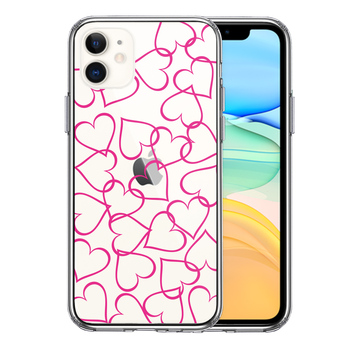 iPhone11 ケース クリア ハート ピンク スマホケース 側面ソフト 背面ハード ハイブリッド-0