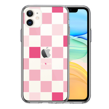 iPhone11 case clear block check pink smartphone case side soft the back side hard hybrid -0