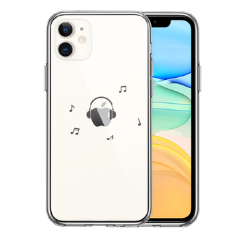 iPhone11 ケース クリア 音楽 music ヘッドフォン グレー スマホケース 側面ソフト 背面ハード ハイブリッド-0