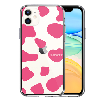 iPhone11 ケース クリア アニマル柄 カウ 牛 ピンク スマホケース 側面ソフト 背面ハード ハイブリッド-0