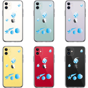 iPhone11 ケース クリア 夏 熱帯魚 と 貝 ブルー スマホケース 側面ソフト 背面ハード ハイブリッド-1