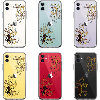 iPhone11 ケース クリア フローラル ＆ ユニコーン (ブラウン スマホケース 側面ソフト 背面ハード ハイブリッド-1
