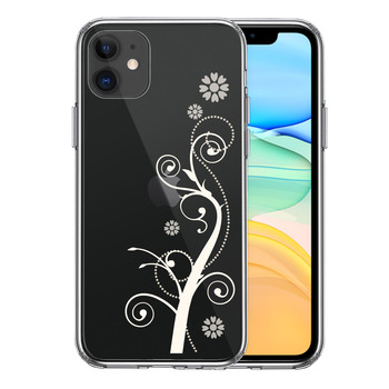 iPhone11 ケース クリア フローラル つる模様 (ホワイト スマホケース 側面ソフト 背面ハード ハイブリッド-0
