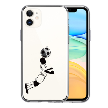 iPhone11 ケース クリア サッカー ヘディング 男子 ブラック スマホケース 側面ソフト 背面ハード ハイブリッド-0