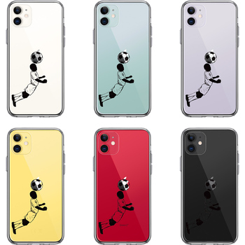 iPhone11 ケース クリア サッカー ヘディング 男子 ブラック スマホケース 側面ソフト 背面ハード ハイブリッド-1