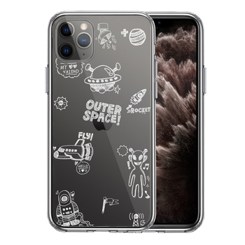 iPhone11pro ケース クリア UFO 宇宙人 ホワイト スマホケース 側面ソフト 背面ハード ハイブリッド-0