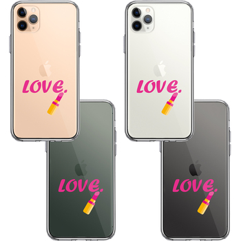 iPhone11pro ケース クリア レディース 口紅 LOVE 愛 スマホケース 側面ソフト 背面ハード ハイブリッド-1