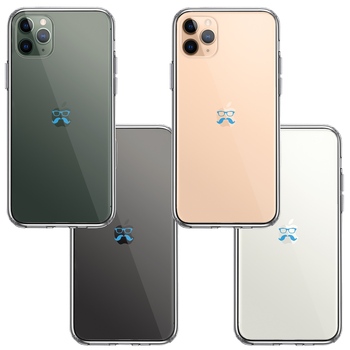 iPhone11pro ケース クリア ひげ メガネ 髭 眼鏡 スカイ ブルー スマホケース 側面ソフト 背面ハード ハイブリッド-1