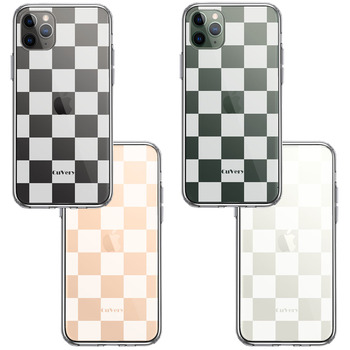 iPhone11pro ケース クリア 半透明 チェック ホワイト スマホケース 側面ソフト 背面ハード ハイブリッド-1