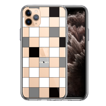 iPhone11pro ケース クリア ブロック チェック ホワイト ブラック スマホケース 側面ソフト 背面ハード ハイブリッド-0