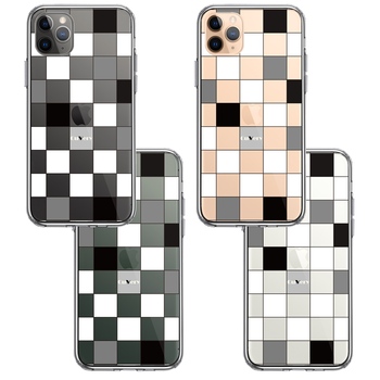 iPhone11pro ケース クリア ブロック チェック ホワイト ブラック スマホケース 側面ソフト 背面ハード ハイブリッド-1