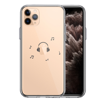 iPhone11pro ケース クリア 音楽 music ヘッドフォン グレー スマホケース 側面ソフト 背面ハード ハイブリッド-0