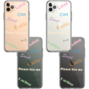 iPhone11pro ケース クリア Love sweet hug cutie 文字 デザイン スマホケース 側面ソフト 背面ハード ハイブリッド-1
