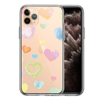 iPhone11pro ケース クリア 水彩 ハート ドット dot スマホケース 側面ソフト 背面ハード ハイブリッド-0
