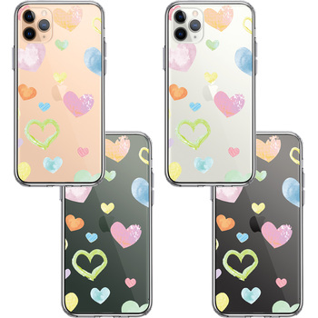 iPhone11pro ケース クリア 水彩 ハート ドット dot スマホケース 側面ソフト 背面ハード ハイブリッド-1