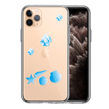 iPhone11pro ケース クリア 夏 熱帯魚 と 貝 ブルー スマホケース 側面ソフト 背面ハード ハイブリッド-0