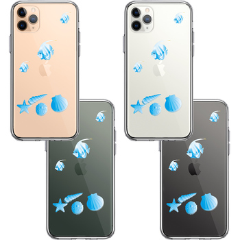 iPhone11pro ケース クリア 夏 熱帯魚 と 貝 ブルー スマホケース 側面ソフト 背面ハード ハイブリッド-1