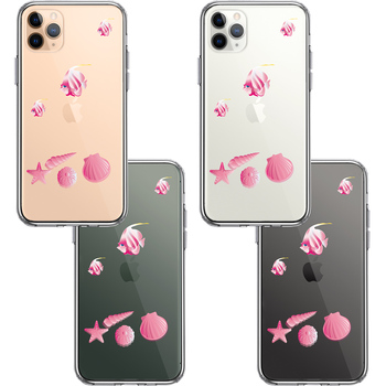 iPhone11pro ケース クリア 夏 熱帯魚 と 貝 ピンク スマホケース 側面ソフト 背面ハード ハイブリッド-1