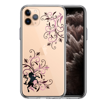 iPhone11pro ケース クリア フローラル ＆ ユニコーン (ピンク スマホケース 側面ソフト 背面ハード ハイブリッド-0