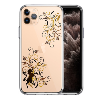 iPhone11pro ケース クリア フローラル ＆ ユニコーン (ブラウン スマホケース 側面ソフト 背面ハード ハイブリッド-0