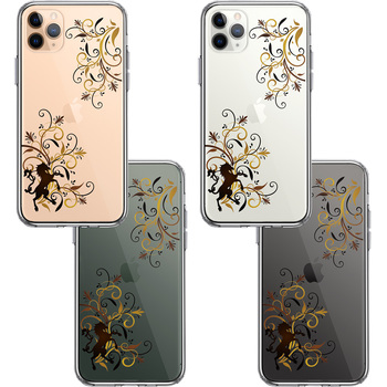 iPhone11pro ケース クリア フローラル ＆ ユニコーン (ブラウン スマホケース 側面ソフト 背面ハード ハイブリッド-1