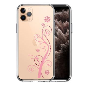iPhone11pro ケース クリア フローラル つる模様 (ピンク スマホケース 側面ソフト 背面ハード ハイブリッド-0