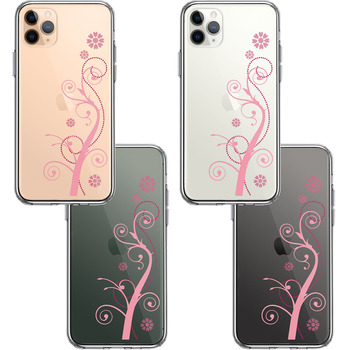iPhone11pro ケース クリア フローラル つる模様 (ピンク スマホケース 側面ソフト 背面ハード ハイブリッド-1