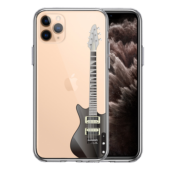 iPhone11pro ケース クリア エレキギター 黒 スマホケース 側面ソフト 背面ハード ハイブリッド-0