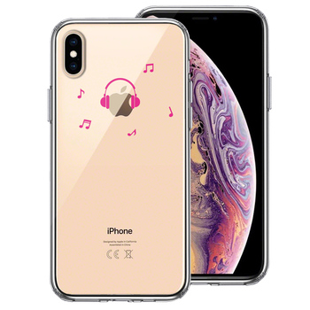 iPhoneX ケース iPhoneXS ケース 音楽 music ヘッドフォン ピンク スマホケース ハイブリッド-0
