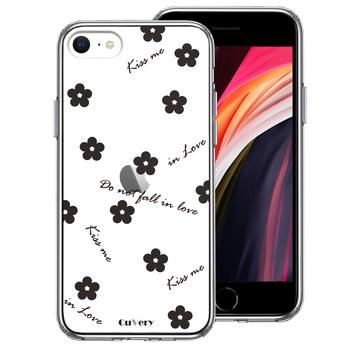 iPhoneSE ケース 第3世代 第2世代 クリア フラワー ブラック スマホケース 側面ソフト 背面ハード ハイブリッド-0