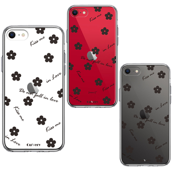 iPhoneSE ケース 第3世代 第2世代 クリア フラワー ブラック スマホケース 側面ソフト 背面ハード ハイブリッド-1