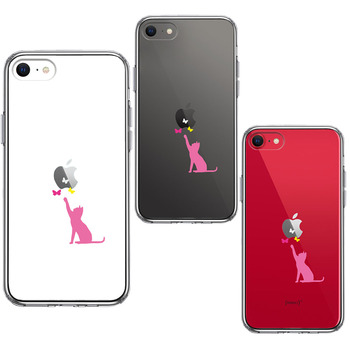 iPhoneSE ケース 第3世代 第2世代 クリア 猫 CAT ねこ にゃんこ 蝶々 ピンク スマホケース 側面ソフト 背面ハード ハイブリッド-1