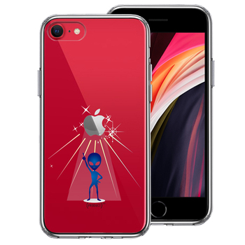 iPhoneSE ケース 第3世代 第2世代 クリア 宇宙人 ダンシング ブルー スマホケース 側面ソフト 背面ハード ハイブリッド-0