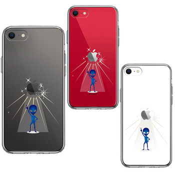 iPhoneSE ケース 第3世代 第2世代 クリア 宇宙人 ダンシング ブルー スマホケース 側面ソフト 背面ハード ハイブリッド-1