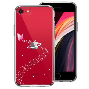 iPhoneSE ケース 第3世代 第2世代 クリア 蝶 チョウ 蝶々 天の川 スマホケース 側面ソフト 背面ハード ハイブリッド-0