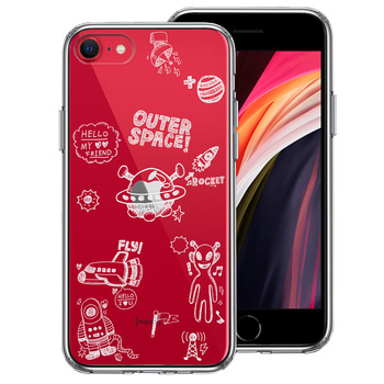 iPhoneSE ケース 第3世代 第2世代 クリア UFO 宇宙人 ホワイト スマホケース 側(cè)面ソフト 背面ハード ハイブリッド-0