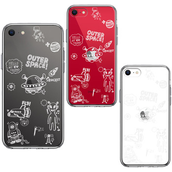 iPhoneSE ケース 第3世代 第2世代 クリア UFO 宇宙人 ホワイト スマホケース 側(cè)面ソフト 背面ハード ハイブリッド-1