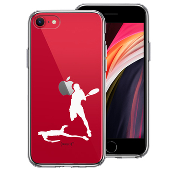 iPhoneSE ケース 第3世代 第2世代 クリア テニス スマッシュ ホワイト スマホケース 側面ソフト 背面ハード ハイブリッド-0