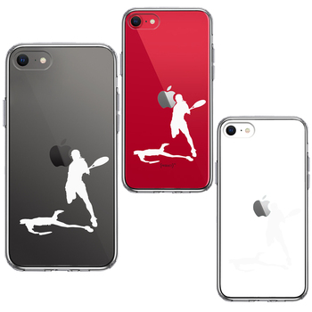 iPhoneSE ケース 第3世代 第2世代 クリア テニス スマッシュ ホワイト スマホケース 側面ソフト 背面ハード ハイブリッド-1
