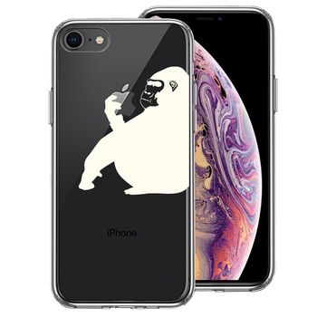 iPhone8 ケース クリア ゴリラ 動物 ホワイト スマホケース 側(cè)面ソフト 背面ハード ハイブリッド-0
