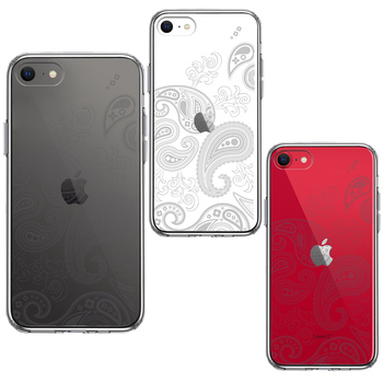 iPhoneSE ケース 第3世代 第2世代 クリア ペイズリー 柄 ライトグレイ スマホケース 側面ソフト 背面ハード ハイブリッド-1