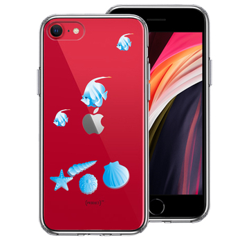 iPhoneSE ケース 第3世代 第2世代 クリア 夏 熱帯魚 と 貝 ブルー スマホケース 側面ソフト 背面ハード ハイブリッド-0