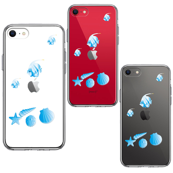 iPhoneSE ケース 第3世代 第2世代 クリア 夏 熱帯魚 と 貝 ブルー スマホケース 側面ソフト 背面ハード ハイブリッド-1